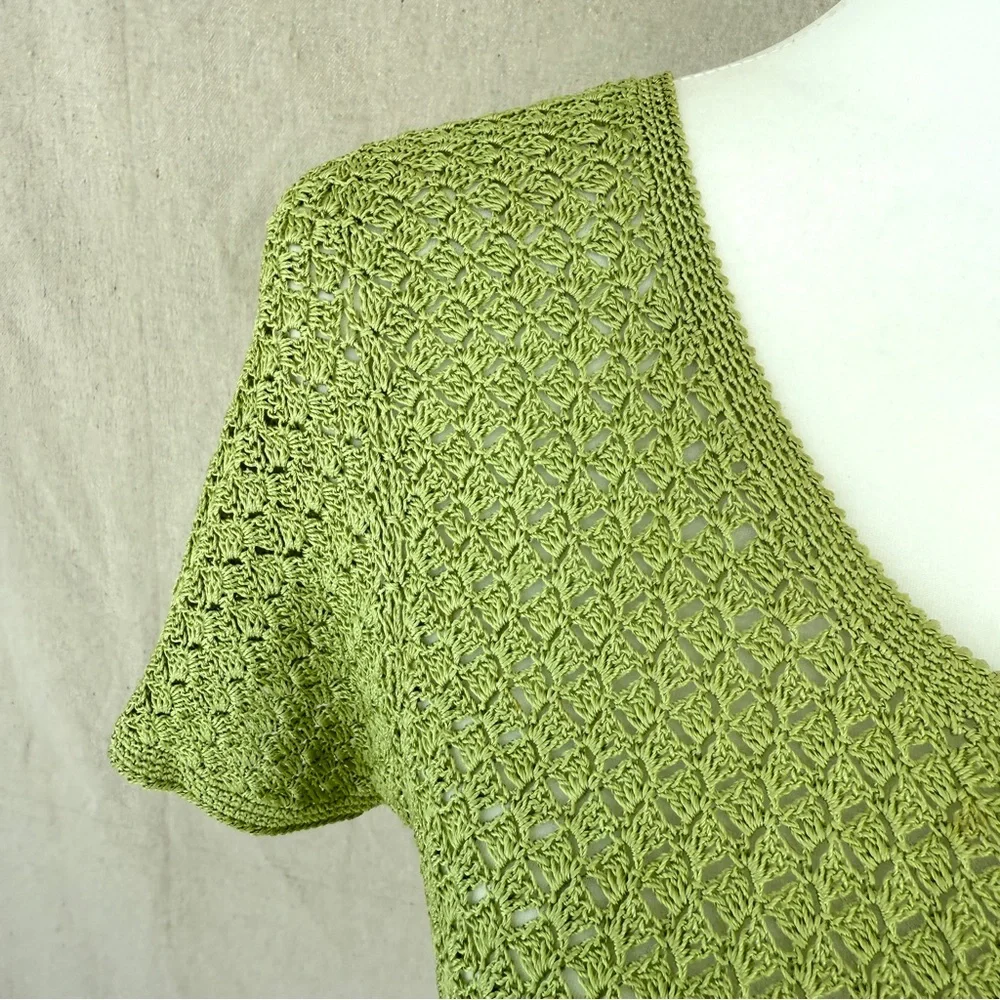 Vintage Emma James Green Crochet Short Sleeve Button Up Blouse Size S - Picture 3 of 7